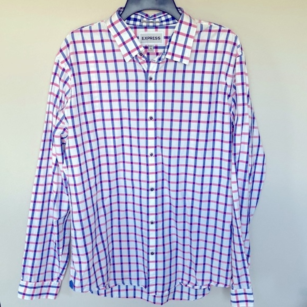 Express Pink and Navy Striped Button Down